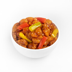 Sweet and Sour Pork, chinese cuisine dish, on a white background
