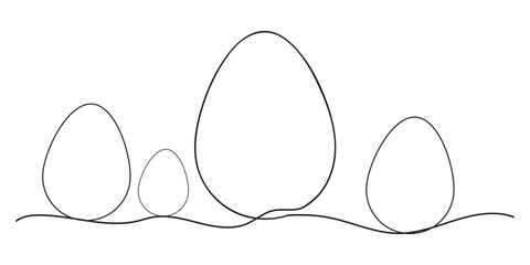 
Easter Eggs outline, line art. Vector isolated hand drawn illustration. An element drawn with one black line on a transparent, white background