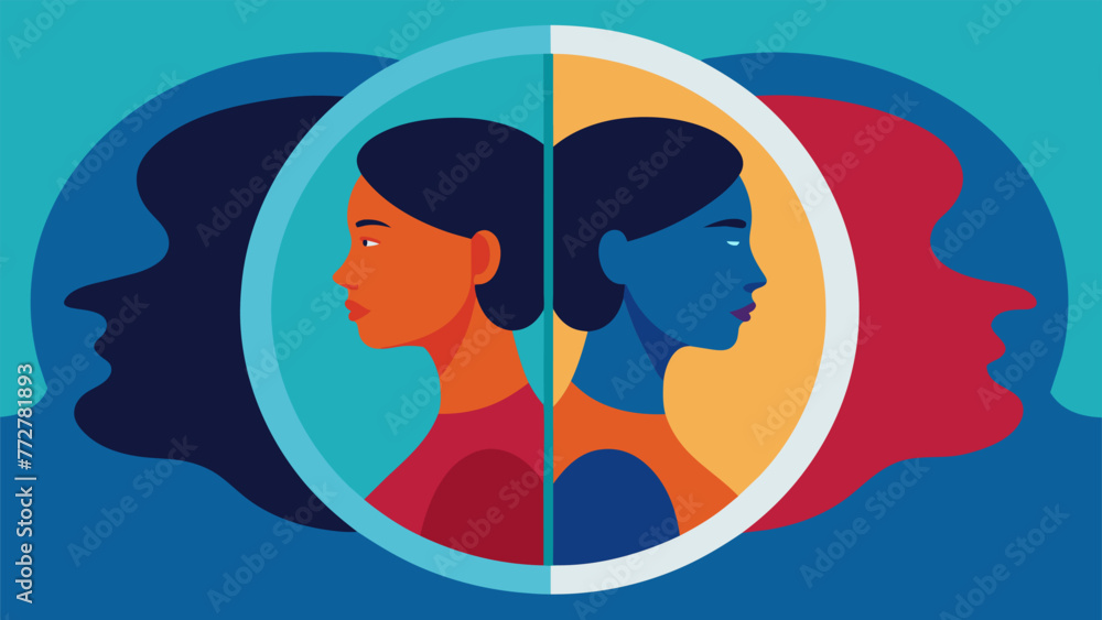 Aufkleber two faces reflected in a mirror one representing the persons true identity and the other representin