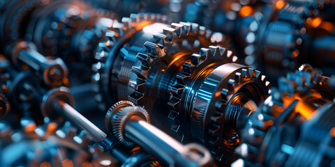 Close-up of gears system. generative ai  - obrazy, fototapety, plakaty