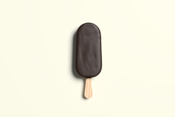 Chocolate ice cream on wooden stick.