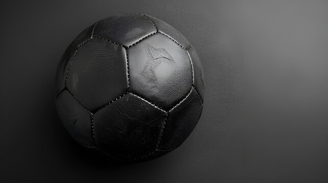Black soccer ball against the black background, generative Ai