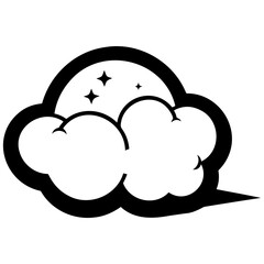 Moon and cloud Partly cloudy night, Weather icon, simple vector svg illustration, hand drawn black and white, isolated on white background