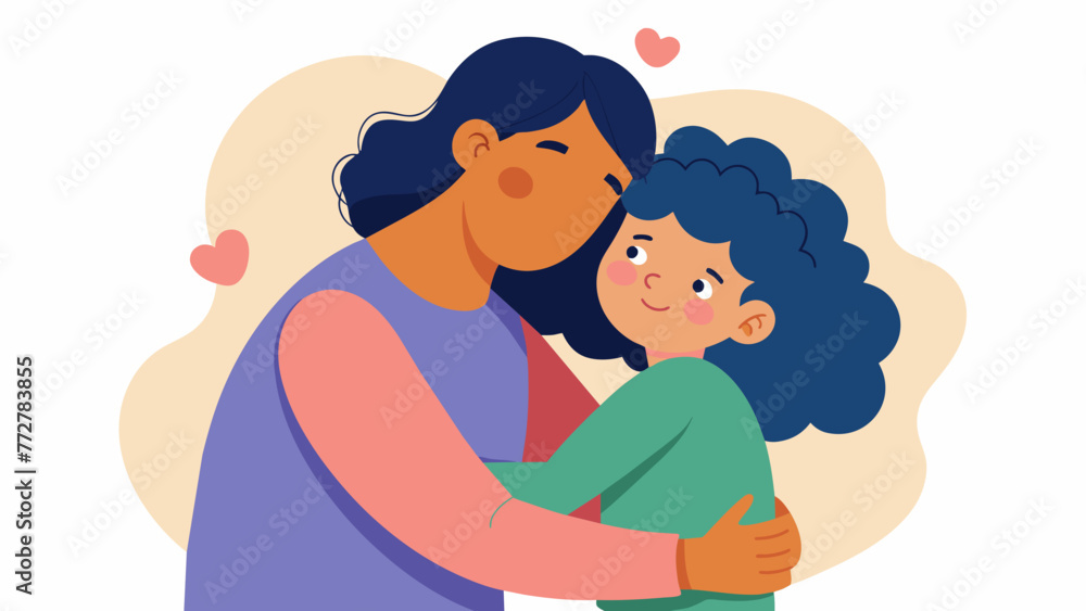 Poster a parent and child hugging tightly after a successful separation symbolizing the bond and attachment