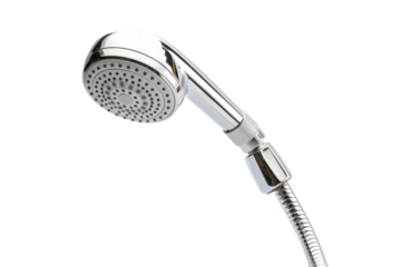 Flowing Elegance: Shower Head and Hand Shower Duet. On a Clear PNG or White Background.