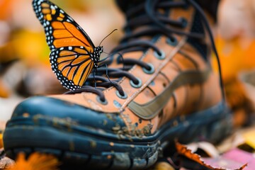 butterfly on a resting visitors sneaker