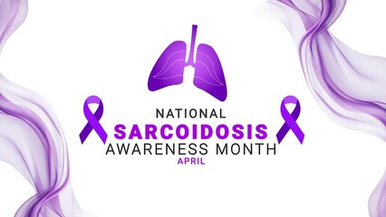 National Sarcoidosis awareness month. purple color ribbon wave motion. lung illustration.
