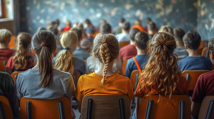 Teenagers attending lecture in an auditorium