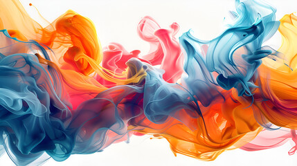colored ink dancing on a white background, generative Ai - obrazy, fototapety, plakaty