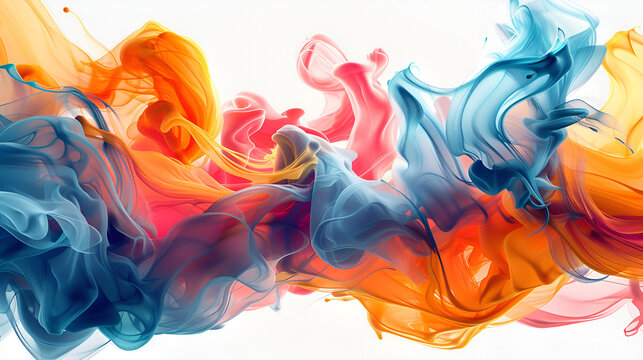 colored ink dancing on a white background, generative Ai