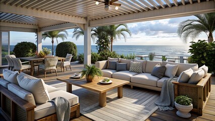 Coastal style outdoor entertaining area with a beach house spirit design - obrazy, fototapety, plakaty