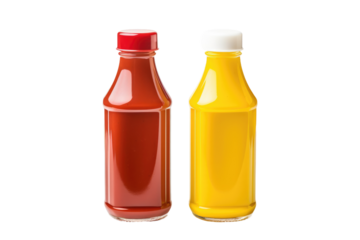 Dueling Bottles: A Vibrant Showdown of Juice on a Blank Canvas. On a Clear PNG or White Background.