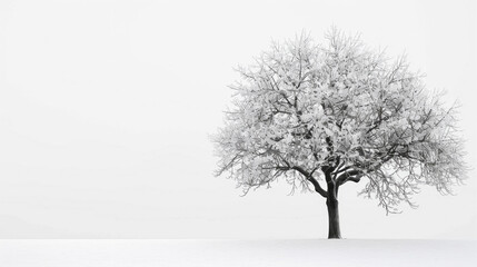 A tree is standing in a snow-covered field