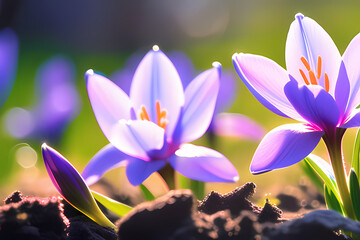 spring crocus flowers, generative ai