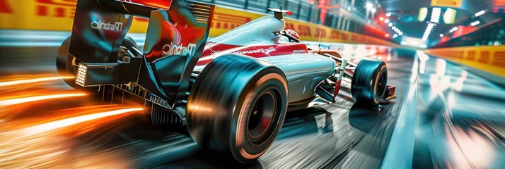 Tuinposter Formula 1 car racing on the circuit track while driving at high speed and accelerating at full power AIG44 © Summit Art Creations