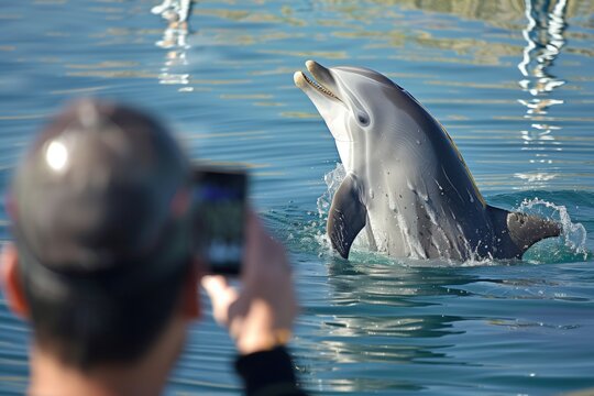 a tourist snaps photos of a dolphin rescue in progress