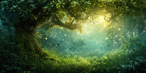 A photography of beautiful nature concept with mystical forest background