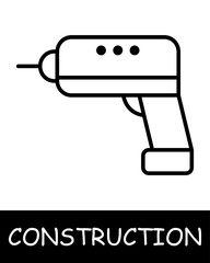 Drill line icon. Twisting, screw, construction, foreman, building, cement, foundation, architecture, roof, project, work. Vector line icon for business and advertising