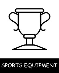 Cup line icon. Sports equipment, hockey stick, basketball, tennis racket, volleyball, boxing gloves, barbell, dumbbells, jump rope, skis. Vector line icon for business and advertising
