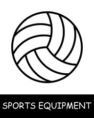 Volleyball line icon. Sports equipment, hockey stick, basketball, tennis racket, volleyball, boxing gloves, barbell, dumbbells, jump rope, skis. Vector line icon for business and advertising