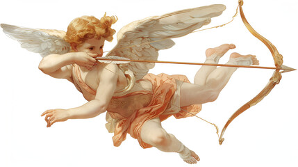 cupid flying overhead shooting his arrow vintage illustration