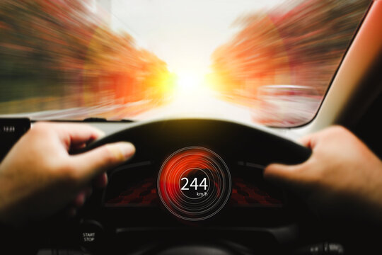 Driver is driving car at high speed with high speed view , Automotive concept