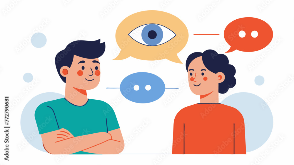 Poster a person practicing active listening by maintaining eye contact and using reflective statements to i