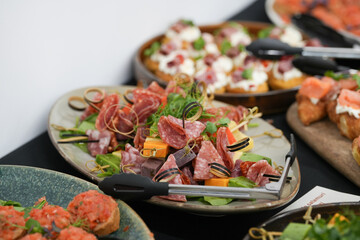 Platters with various types of food.European cuisine