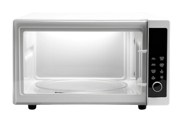 Fototapeta premium The Culinary Portal: A Hypnotic Close-Up of a Microwave on a Blank Canvas. On a Clear PNG or White Background.