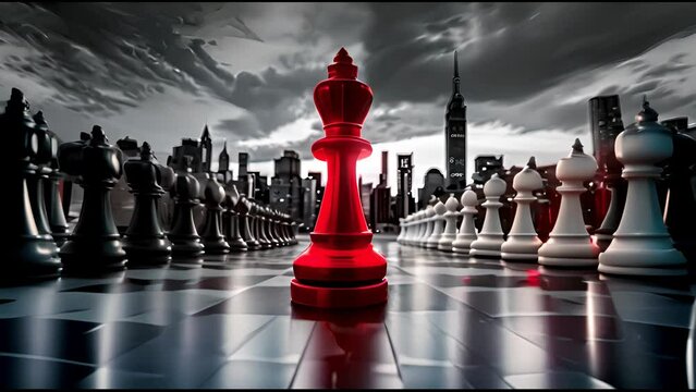 Dominance Over The Board: Red King's Reign with NYC Skyline in 4K