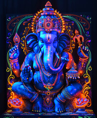 Psychedelic Fluorescent Ganesha Painting.