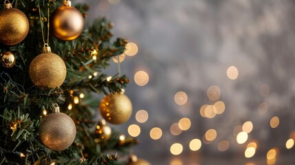 A Christmas tree covered in shiny gold and silver ornaments, sparkling under holiday lights
