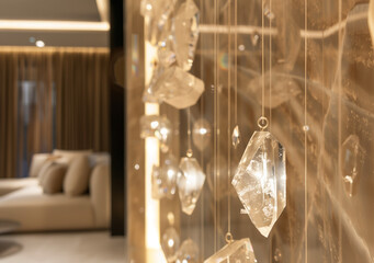 Enhanced by the soft glow of designer lighting fixtures and crystal accents, the close-up of the modern luxury interior design created a mesmerizing ambiance, evoking a sense of glamour and sophistic