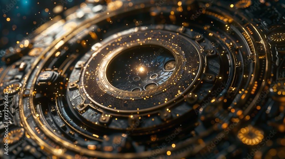 Poster a surreal clockwork mechanism connecting the gears of time