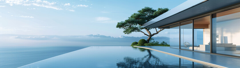 A tranquil ocean view framed by minimalist modern architecture offers a serene escape into nature's vast beauty.
