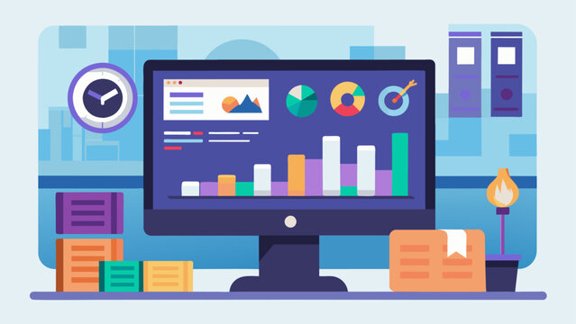 An upclose shot of a computer screen in a factory office displaying a datadriven dashboard tracking employee performance and progress in