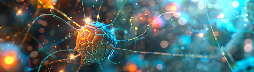 Exploring the neural network, neuroscience sheds light on the vibrant activity within the brain, bridging mind and matter. - obrazy, fototapety, plakaty