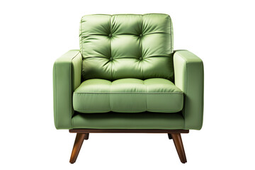 Front of office chair or sofa small green isolated on cut out PNG or transparent background. Decorated place in living room or drawing room. Modern interior decoration meeting room.