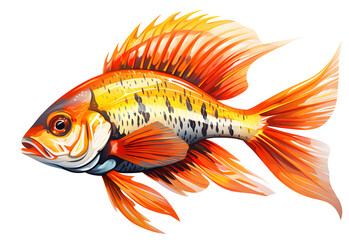Picture draw of goldfish by watercolor and swimming isolated on cut out PNG or transparent background. Realistic fish animal clipart template pattern.	
