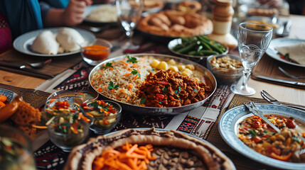 islamic ramadan background, eid al fitri, iftar, eid al adha, beautiful mosque and lantern background. camel in the middle of the desert with mosque