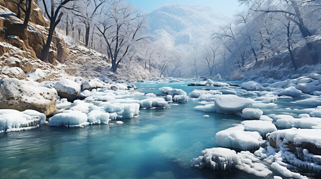 river in winter high definition(hd) photographic creative image