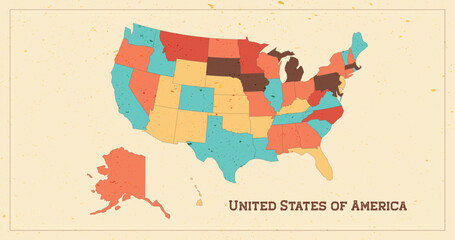 Vintage map of United States of America map. USA country cartography map vector background.