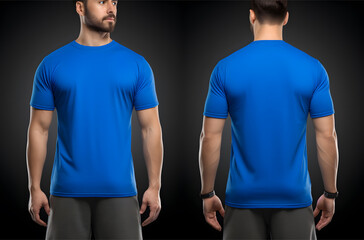 Mockup of a blue t-shirt on a black background