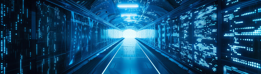 The data tunnel glows in digital blue, a conduit for the ceaseless flow of information that powers our digital existence.
