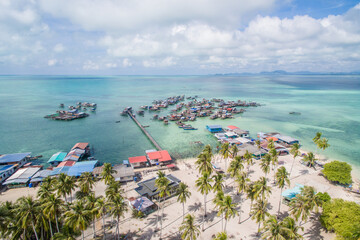 Beautiful aerial view borneo sea gypsy water village in Omadal Island, Semporna Sabah, Malaysia.