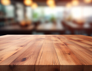 Empty wood table top on blured background