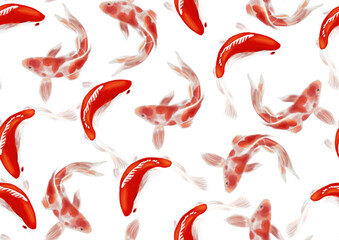 Seamless patterns of koi fishes on transparent,  for wallpapers and decorations - 772800621