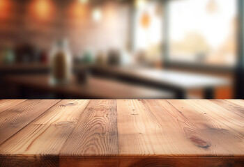 Empty wood table top on blured background