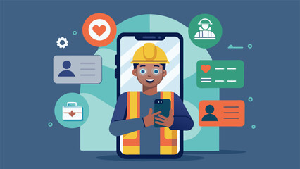 A closeup of an AR safety app on a workers smartphone providing personalized safety tips and reminders for a safer and more efficient workday.