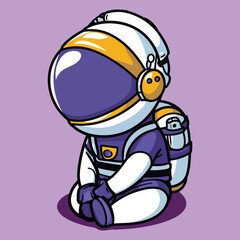 Cute and funny astronaut cartoon character vector illustration sitting